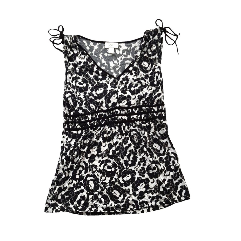 LOFT Ann Taylor Peasant Boho style womens top Size L  floral black white